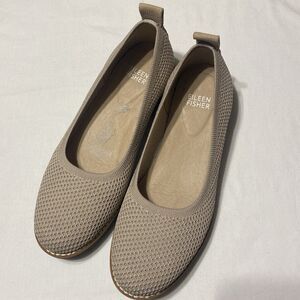 Eileen Fisher Womens 6.5 Beige Taupe Knit Ballet Flats Slip On Shoes Lug Sole